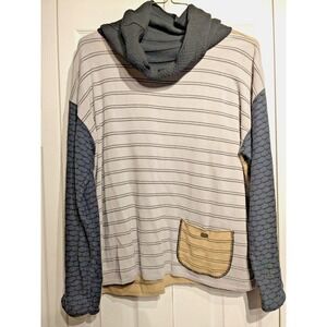Margaret Winters‎ Sweater Womens XL Gray Tan Cowl Neck Striped Reversible USA